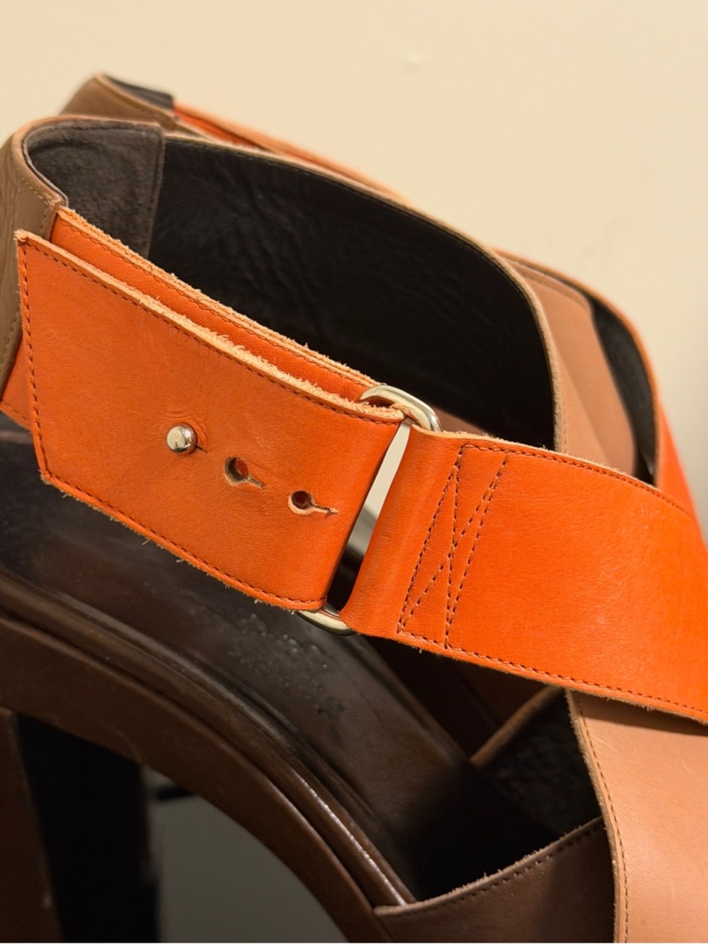 Hermes Tricolor Leather Platform Sandals in Orange, Tan & Brown - Picture 6 of 7